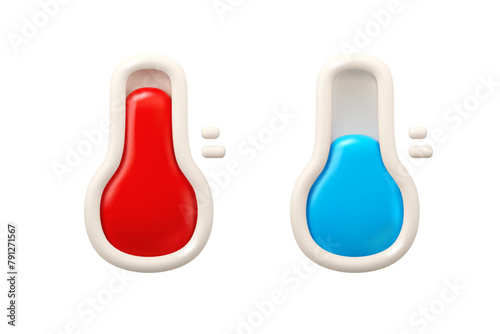 Thermometer icon. Vector 3d air temperature illustration. Simple cartoon minimal style meteorology illustration. Extreme hot or cold weather symbol set isolated on white background