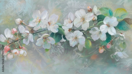Soft pastel painting of delicate white flowers on a gentle background