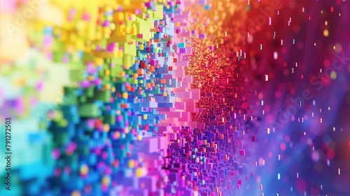 Rainbow pixels randomly dispersed on a digital screen effect photo