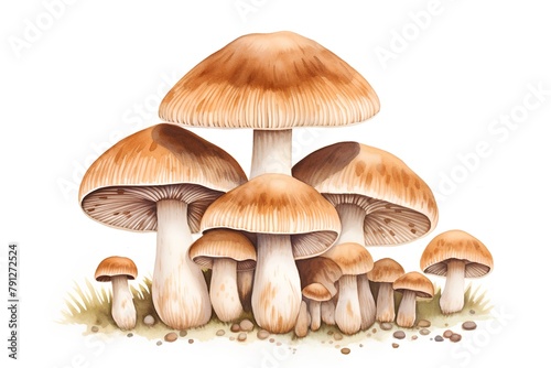 Set of mushrooms isolated on white background. Watercolor hand drawn illustration