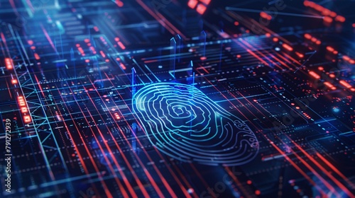 a wide futuristic banner design illustrating 2FA authentication login or cybersecurity measures like fingerprint recognition for secure online connections
