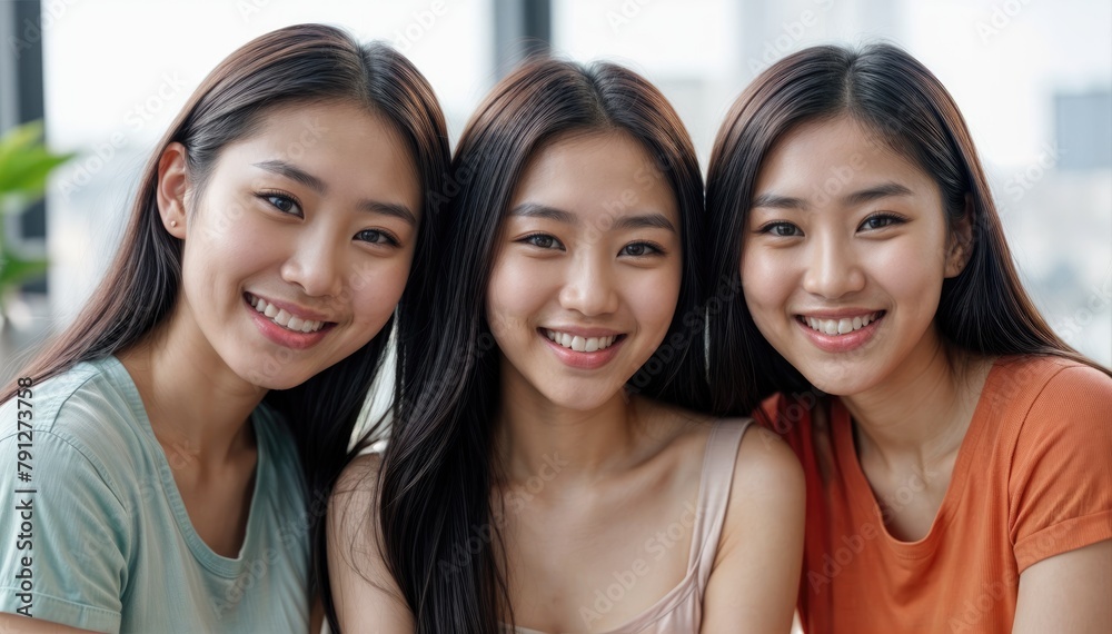 Morning Beauty Routine Asian Friends in Closeup Morning Beauty Routine Asian Friends in Closeup