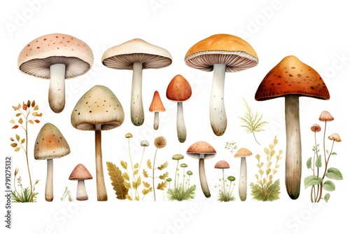 Watercolor mushrooms set. Hand drawn illustration isolated on white background.