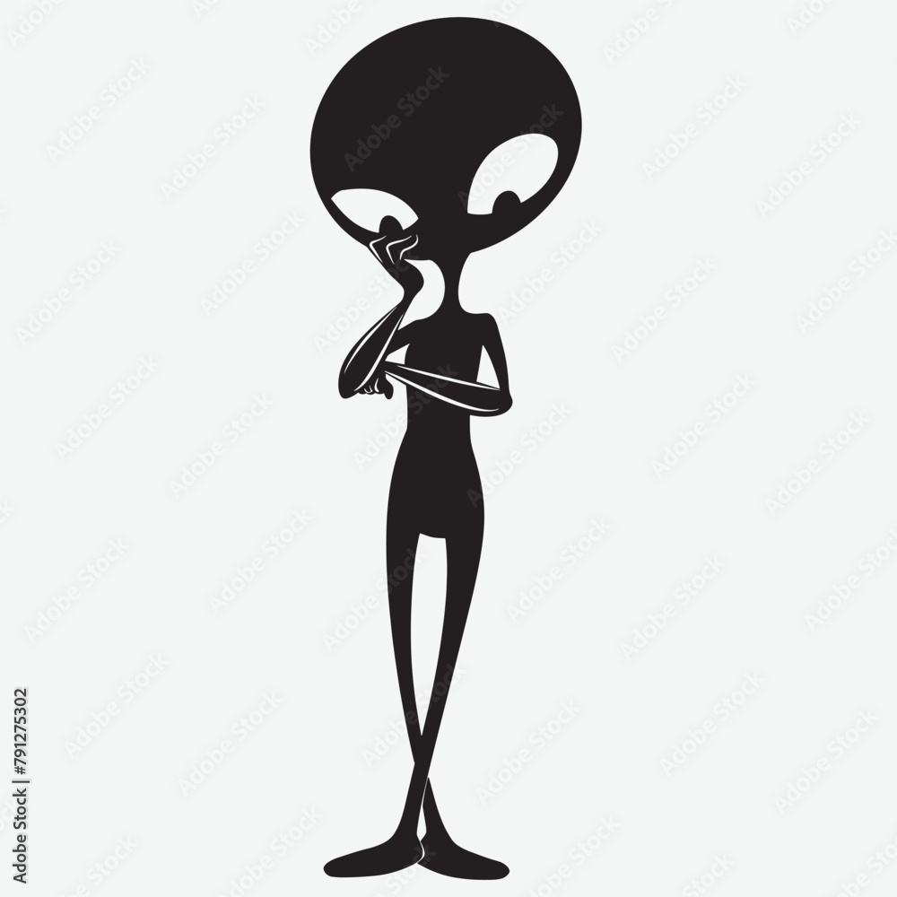 Confused thinking alien Silhouette vector illustration Confused thinking alien Silhouette vector illustration