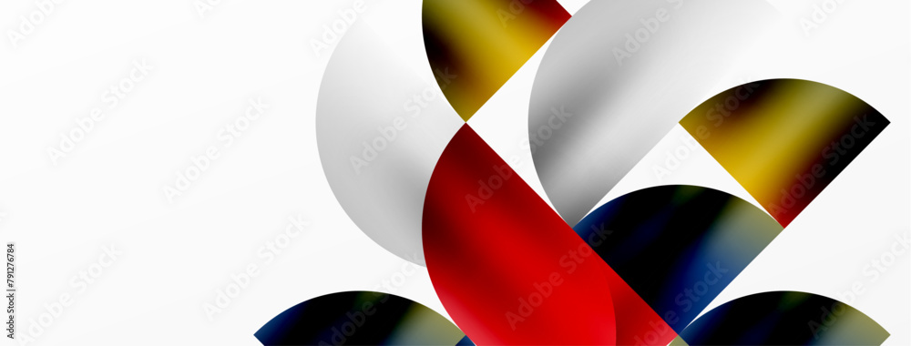 An artistic pattern of red, white, and yellow ribbons inspired by a petallike design, with a font resembling a delicate glass circle on a white background