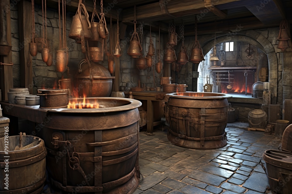 Iron Cauldrons: Alchemist's Laboratory Kitchen Concepts with Old-World Faucets