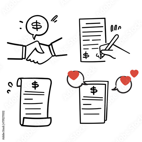 hand drawn doodle financial agreement related icon illustration