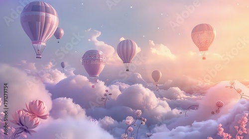 Enchanting Hot Air Balloon Fantasy in Serene Pastel Sky
