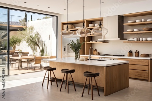 Warm Kitchen with Wooden Finishes and Pendants