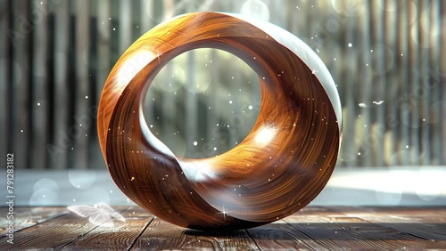 realistic render of a toroidal shape with wood material. seamless looping overlay 4k virtual video animation background photo