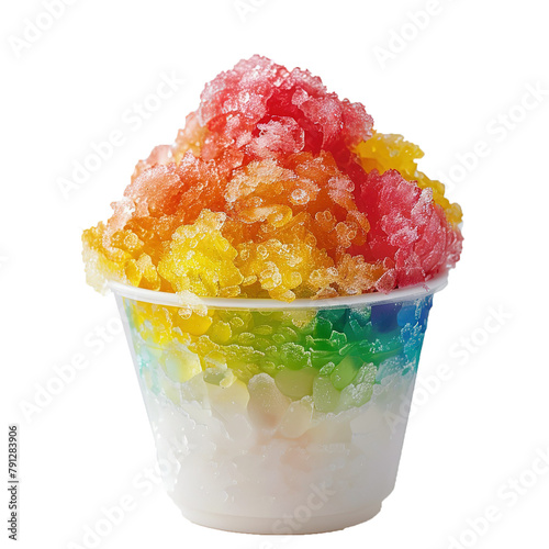 Rainbow Hawaiian Shave Ice, Shaved Ice or Snow Cone dessert isolated. on a white background photo