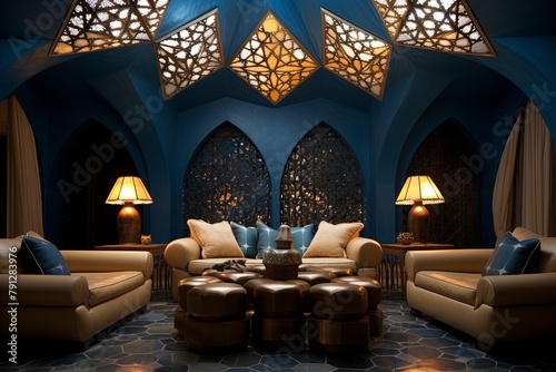 Zellige Tiles & Star-Shaped Ceiling Lights: Moroccan Bazaar Living Room Ideas photo