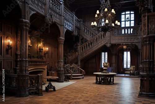Carved Oak Paneling and Antique Candelabras: Neo-Gothic Castle Foyer Concepts photo