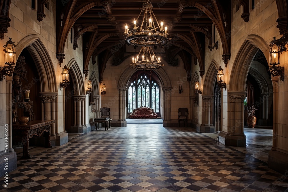 Wrought Iron Chandeliers and Stone Floors: Neo-Gothic Castle Foyer Concepts