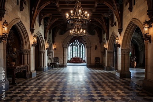 Wrought Iron Chandeliers and Stone Floors: Neo-Gothic Castle Foyer Concepts © Michael