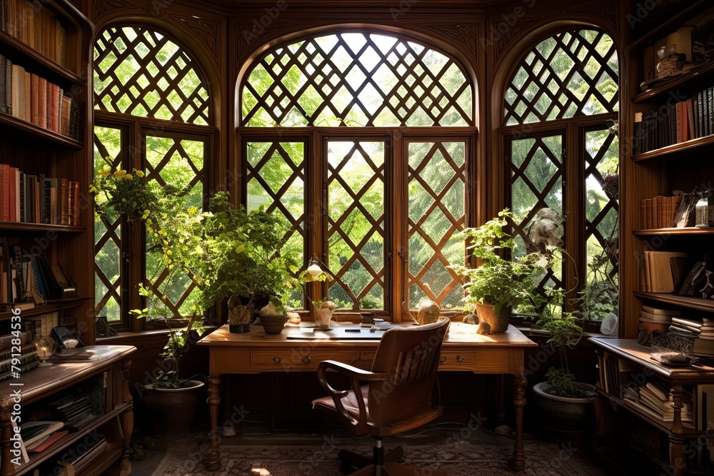 Persian Poetry Inspired Study Room Designs: Latticed Window Frames and Garden Views