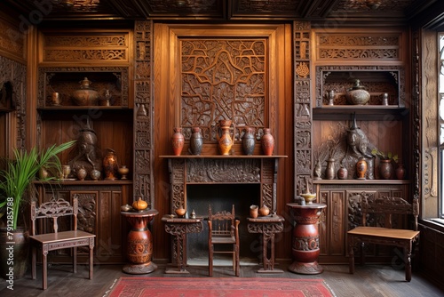 Silk Road Caravanserai Living Room Ideas: Spices Display & Carved Panels Inspiration