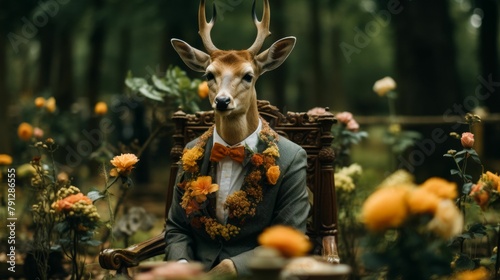 Imagine a debonair deer in a velvet smoking jacket, accessorized with a silk cravat and a monocle. Amidst a backdrop of autumn foliage, it exudes woodland charm and refined taste. The vibe: rustic and photo