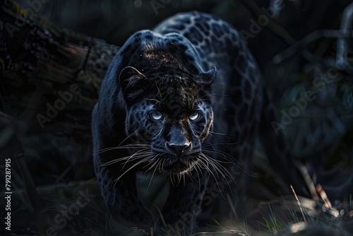 A black leopard coming out of the dark photo