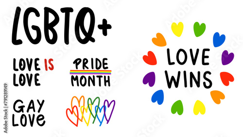 Pride hand written Symbols on white background ,Pride Month at June LGBTQ Symbols, Human rights or diversity concept, Vector illustration EPS 10