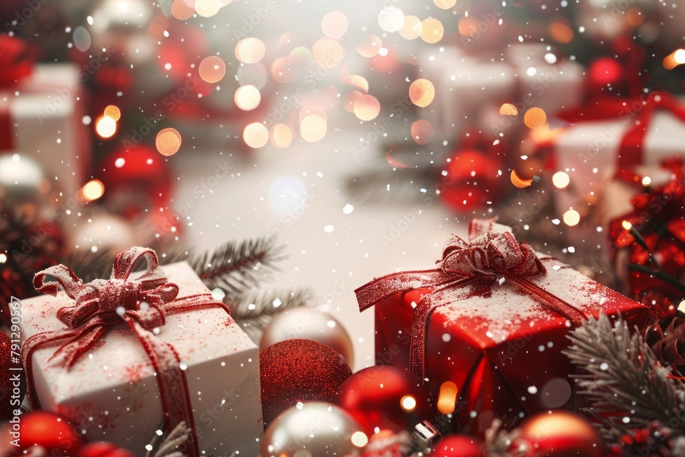 gifts in the month of Christmas with layers of red lined up in the snow, genera gifts in the month of Christmas with layers of red lined up in the snow, genera