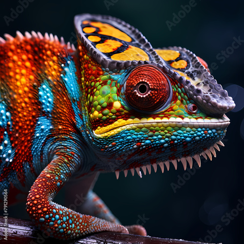 A close-up of a chameleon changing colors.