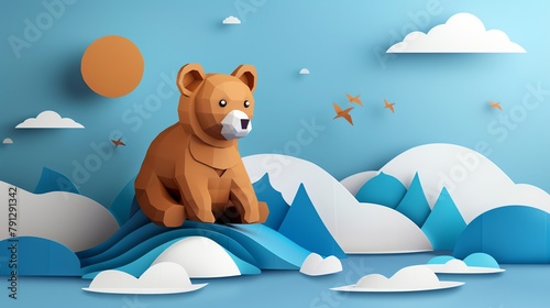 A cute bear,layered paper style, paper folding art, A gorgeously rendered papercraft world, graphic design