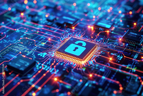Recognizable symbols like shields, padlocks, firewalls, and antivirus symbols that represent various aspects of digital security.