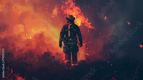 Copy space A braves of firefighters standing by a fire burning Fire is Raging photo