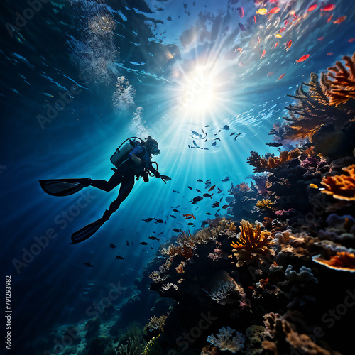 바다속 물고기들과 스킨 스쿠버 다이빙