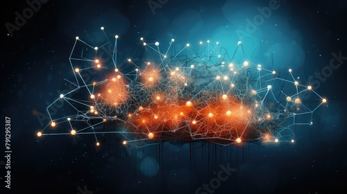 Abstract digital brain of interconnected nodes and pathways