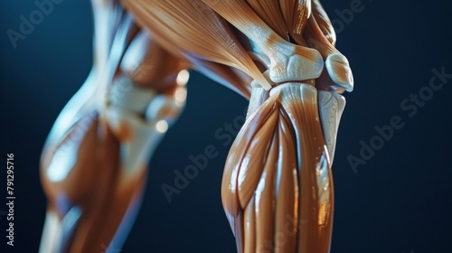 The strain of flexed quadriceps showcasing the strength and stability of the legs. .