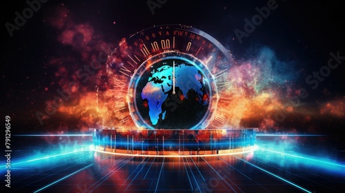 Abstract digital clock displaying global internet uptime and downtime photo