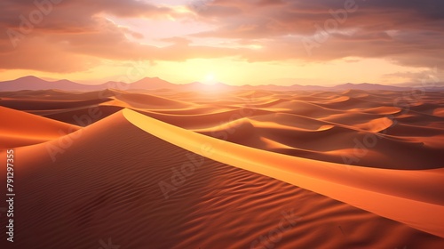 Desert sand dunes panorama at sunset. 3d render © Iman