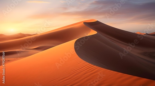 Sunset over the sand dunes in the Sahara desert  Morocco