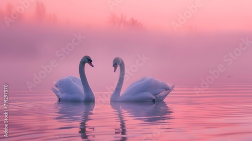 Two swans swimming on the lake