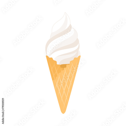 ワッフルコーンに入ったバニラ味のソフトクリーム。フラットなベクターイラスト。
Soft serve ice cream with vanilla flavor in a waffle cone. Flat vector illustration.