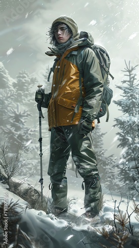 Bring to life the functionality of outdoor clothing layers with a photorealistic digital illustration that emphasizes the versatility and protection of moisture-wicking base layers.