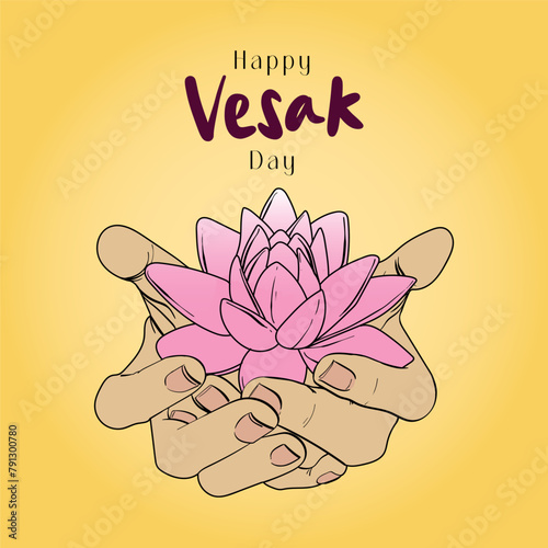 Happy Vesak Day Creative Concept for Card or Banner. Happy Buddha Day. Vector Illustration Design