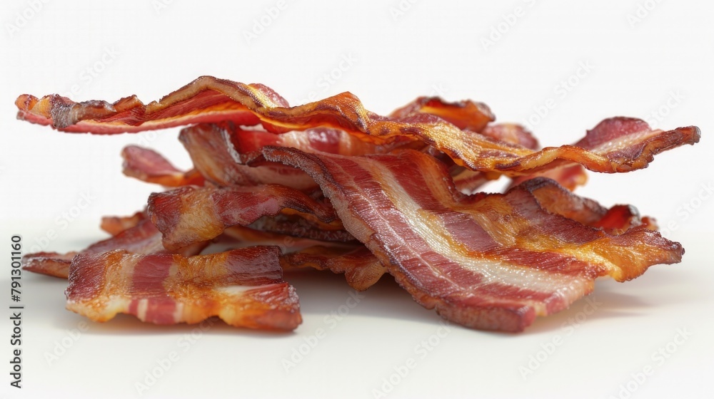 Pile of bacon strips on white background Pile of bacon strips on white background