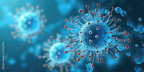 Close up of virus with red and blue spots