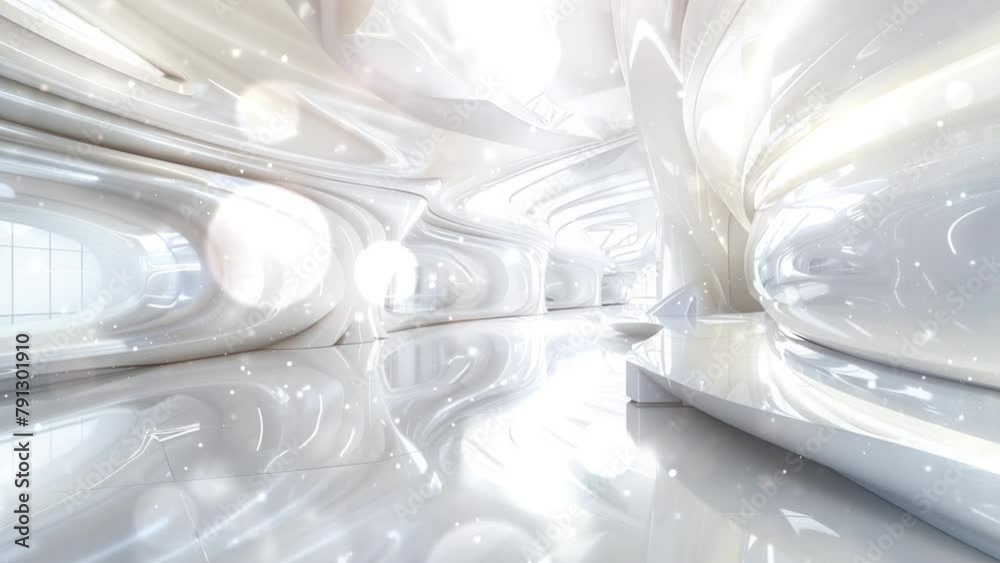 abstract smooth white interior of the future. futuristic architecture background. seamless looping overlay 4k virtual video animation background