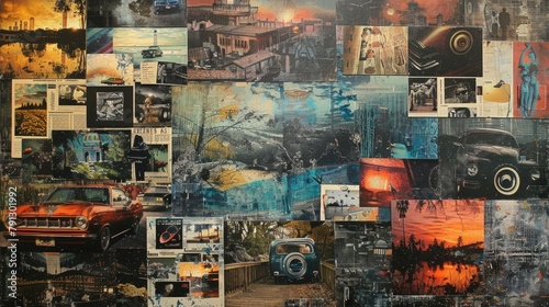 Vintage Collage Artwork of Classic Cars and Historical Imagery