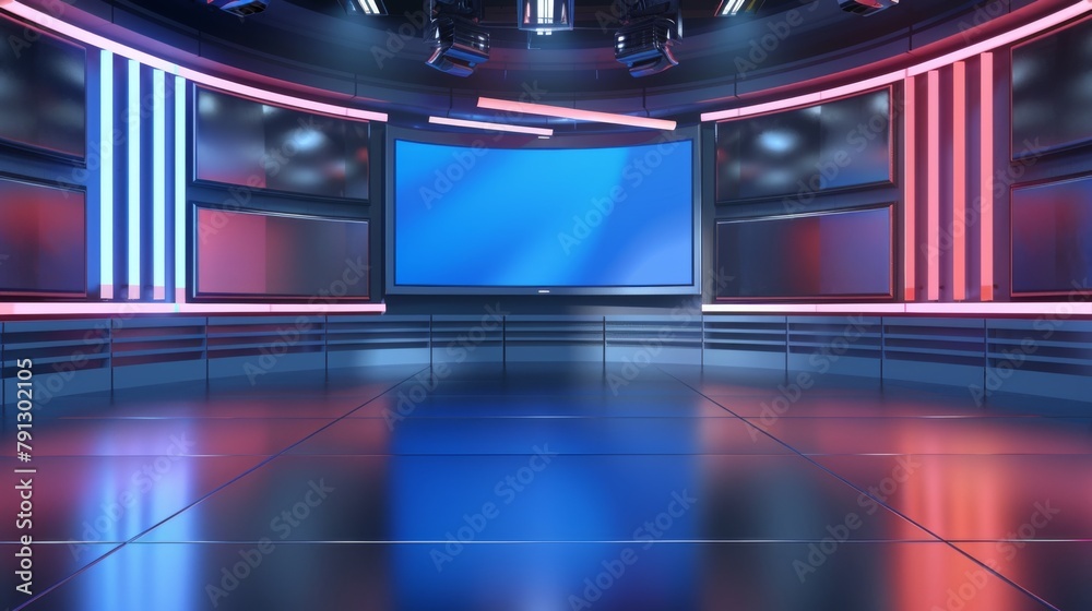 A stunning 3D virtual studio with the perfect background for TV shows and news slides A stunning 3D virtual studio with the perfect background for TV shows and news slides