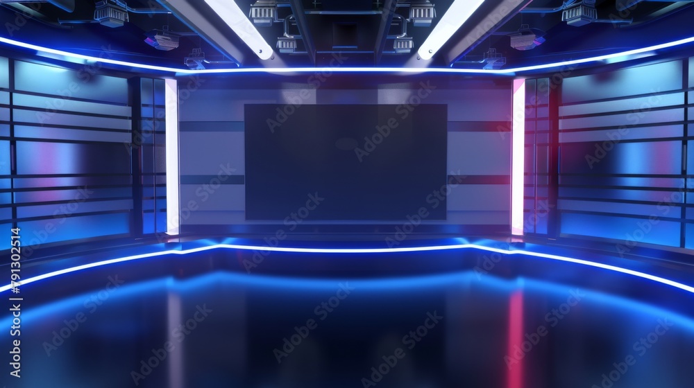 A stunning 3D virtual studio with the perfect background for TV shows and news slides A stunning 3D virtual studio with the perfect background for TV shows and news slides