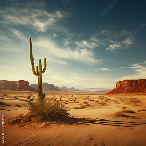 Desert landscape with a lone cactus.