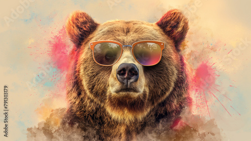 A bear wearing sunglasses and a hat