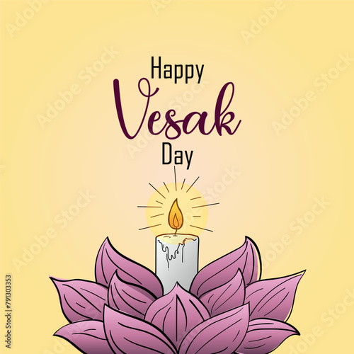 Happy Vesak Day Wishes Cards With Candle, Lotus Flowers