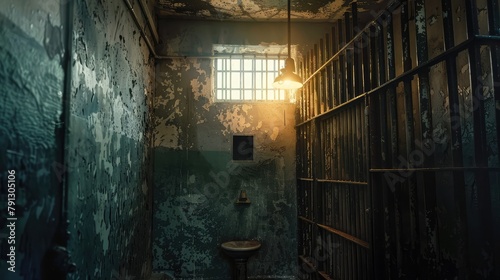 An empty jail cell in a traditional prison.