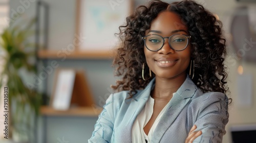 Articulate and poised black businesswoman with a confident smile in an office setting